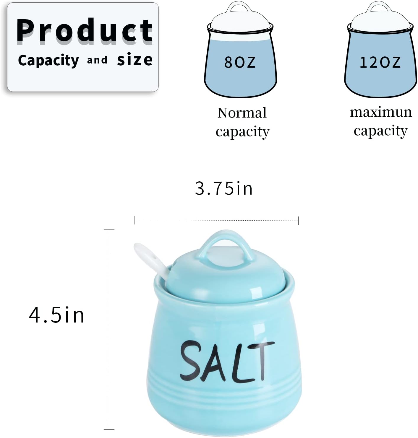 12 oz Salt Bowls with Lid and Spoon (Turquoise) image 5