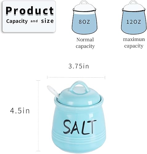 Miniatura 7 de HAOTOP Cuencos de sal y azúcar con tapa y cuchara, juego de cerámica de 12 onzas para sal y azúcar, recipientes de sal y azúcar, caja de especias