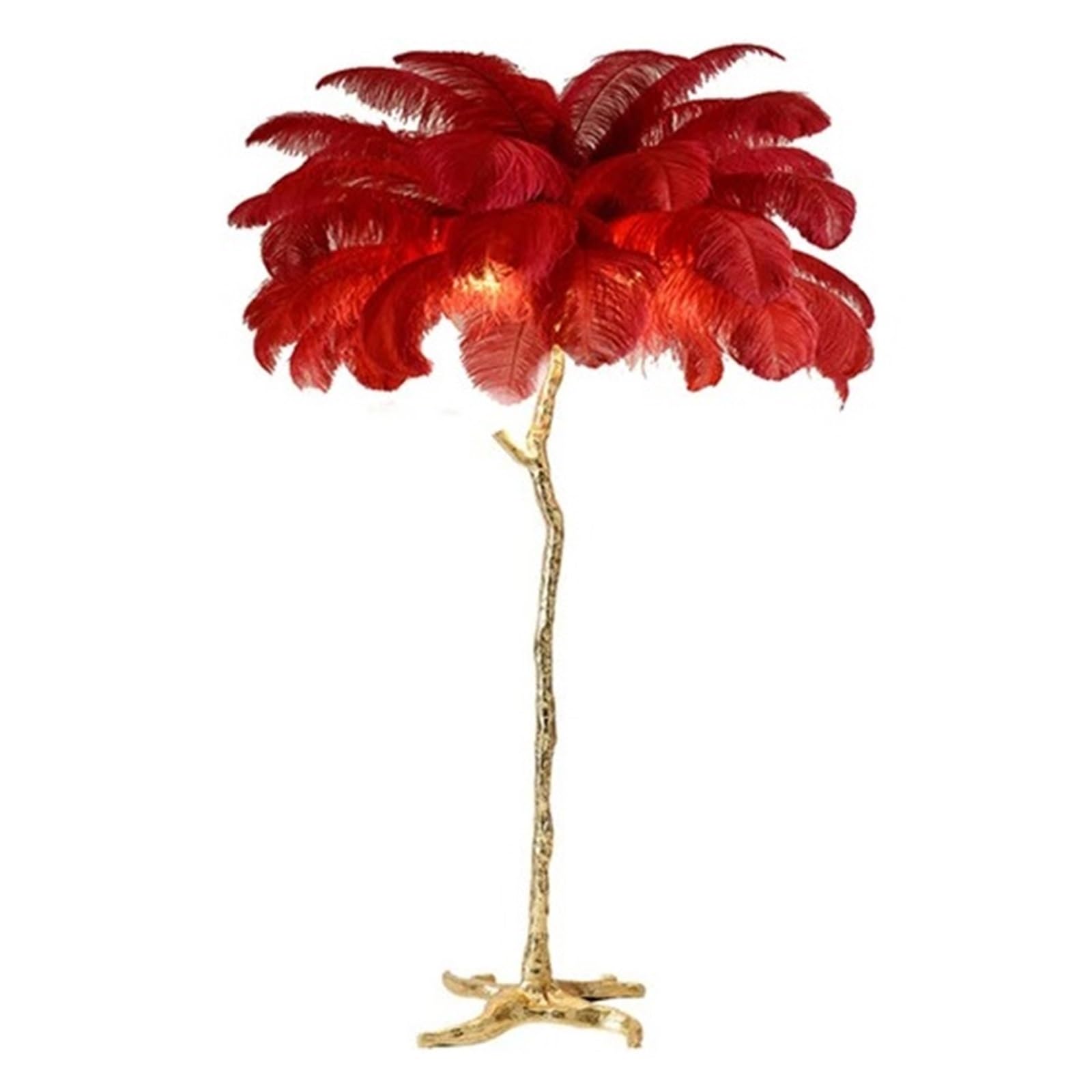 SMTYXS Nordic Home Decor Floor Lamps for Living Room Standing Modern Luxury Ostrich Feather LED Lamp Gold Resin Light Elegant Luxurious(H200cm 35 Feathers,Red)