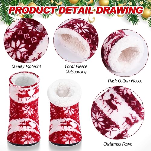 Liitrsh 6 Pairs Christmas Bootie Slipper Plush Boots Indoor Outdoor Slipper Socks with Sole Coral Fleece Booties with Grippers Deer Snowflake Warm Fluffy Shoes for Winter Gifts Home Women Man2