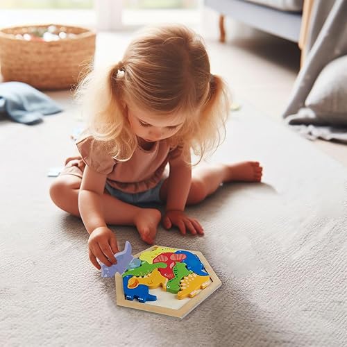 Miniatura 6 de Rompecabezas de madera de dinosaurio para niños pequeños, juguete educativo de aprendizaje para niños de 3, 4 y 5 años de edad, rompecabezas de