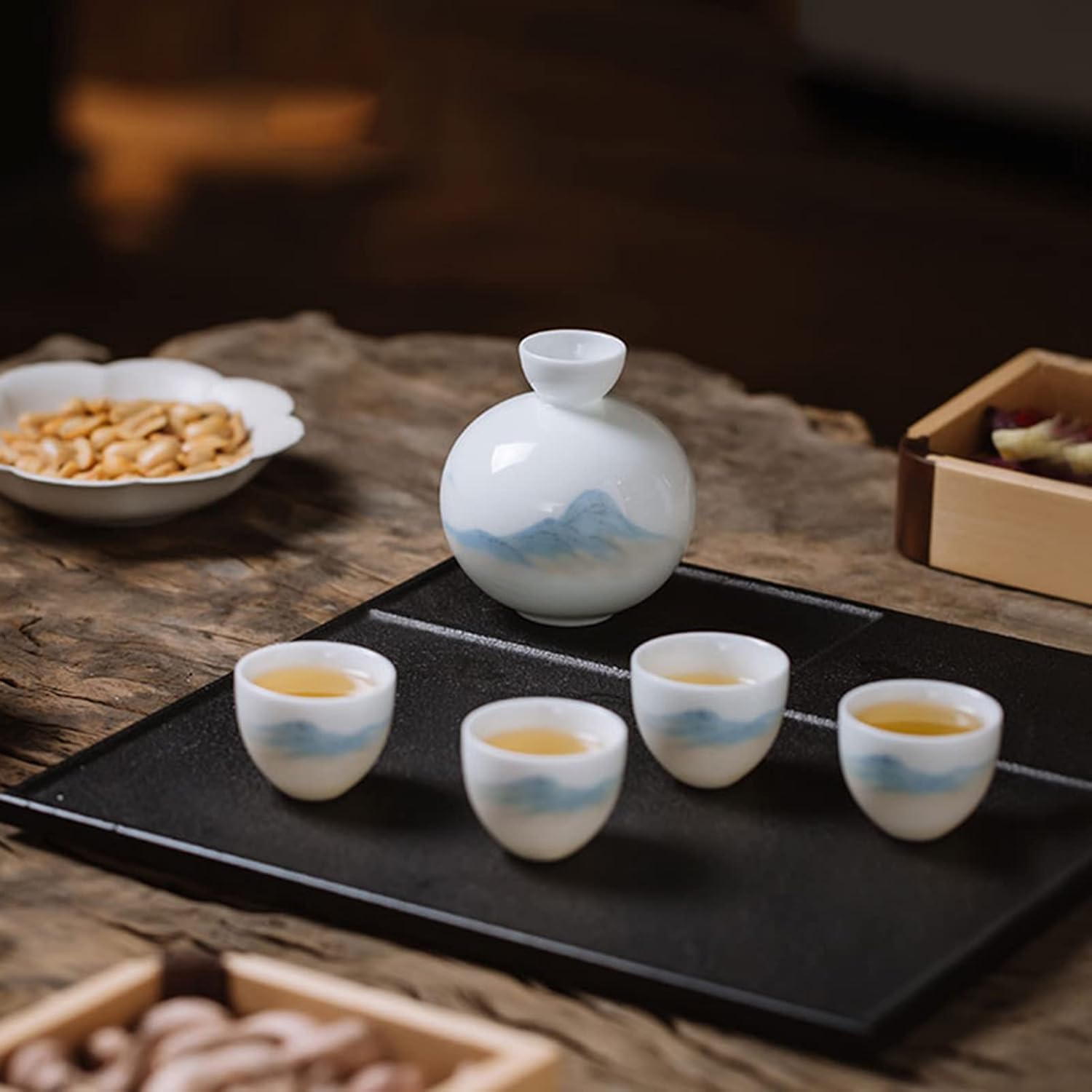 Sake Cup Set*Sake Set, Hand Painted Chinese Landscape Patterns Ceramics Sake Cup Set, with 1 Warming Pot, Elegant Design Best Gift for Family and Friends Mugs (Color : 4 Piece)(Size:6 Piece)