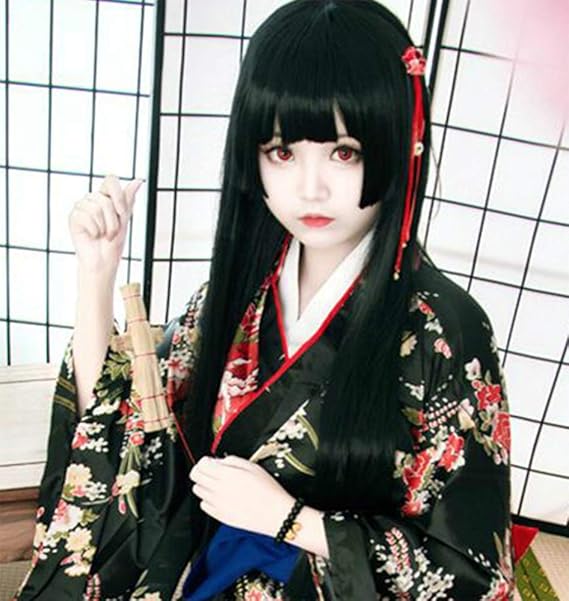 Amazon Co Jp ヨーテイ Youtei ロングストレート 姫カット 前髪 ぱっつん ウィッグ かつら 黒 ワンサイズ ビューティー