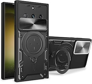 جراب حماية متوافق مع موبايل ريلمي 11 برو 5G بلس غطاء منزلق للكاميرا وحامل حلقي مدمج دوار 360 درجة ومسند مضاد للصدمات من جرابست (أسود)، بلاستيك