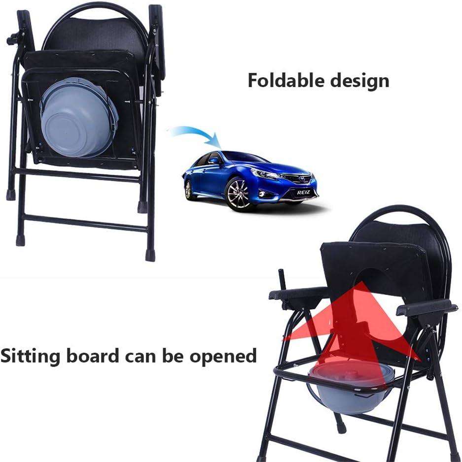 Folding Bedside Commode with Arms,Portable Stainless Steel Frame Multiple Function Bathroom Shower Chair,with Detachable Splash Guard/Bucket/Lid : Health & Household