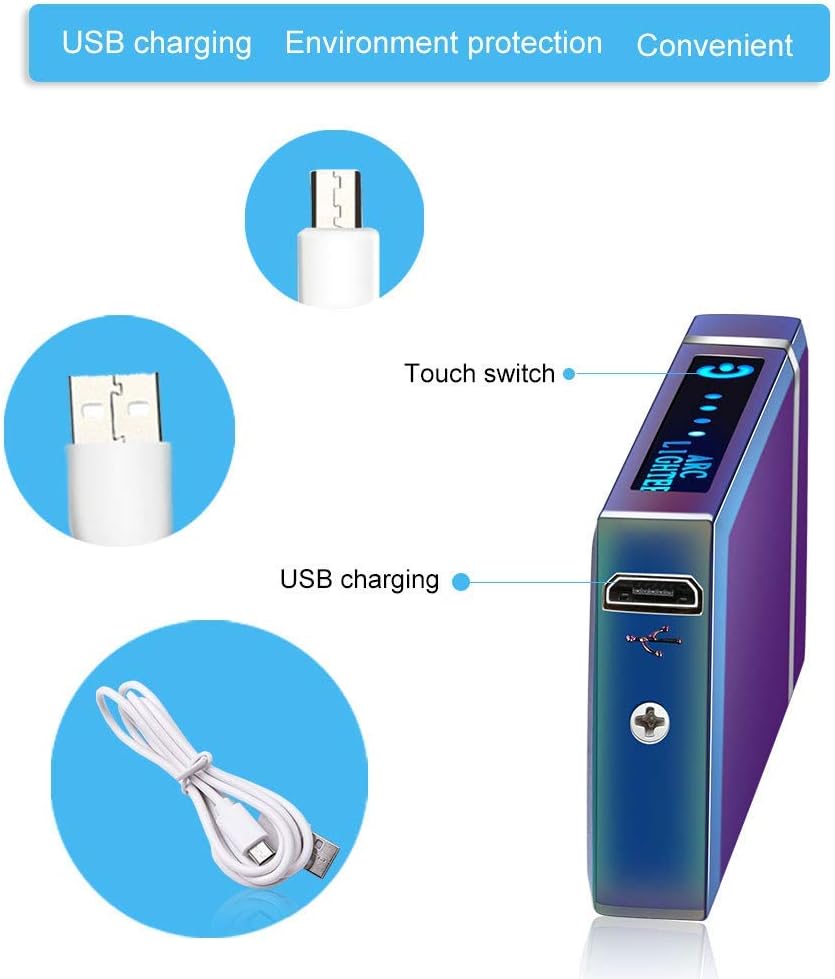 Photo Lighter for Boyfriend Personalized Electric Arc Lighter USB Lighter Custom Name Date Smart Fingerprint Sensor Lighter Rotating Lighter Rechargeable Plasma Lighter Father's Day with Gift Box