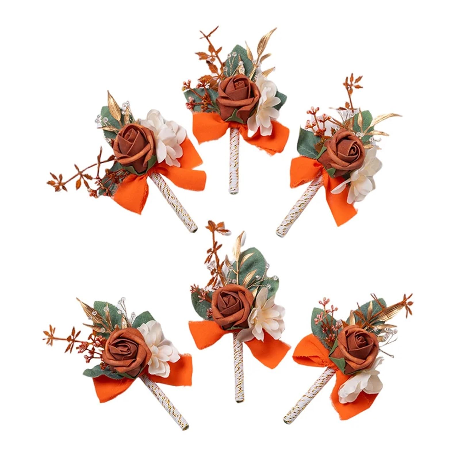 Hzomif Boho Artificial Flower Wedding Corsage Burnt Orange Boutonniere Groom Best Man Groomsmen Artificial Flowers for Wedding Ceremony Fall Vintage Rustic Marriage Prom(Green)