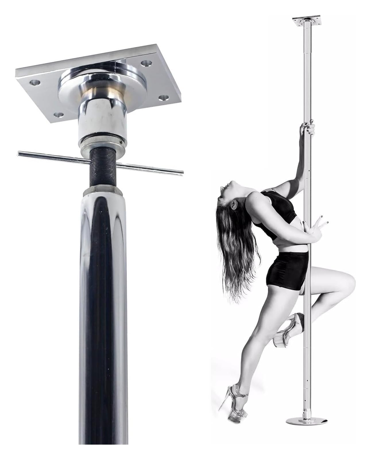 FBHappiness Dance Pole for Home,Dancing Pole 2.24m-3.8m High Stripper Pole For Clubs/Home, Spinning Static Dance Pole Set, Loads 200kg，Silver 3.2M 3.4M