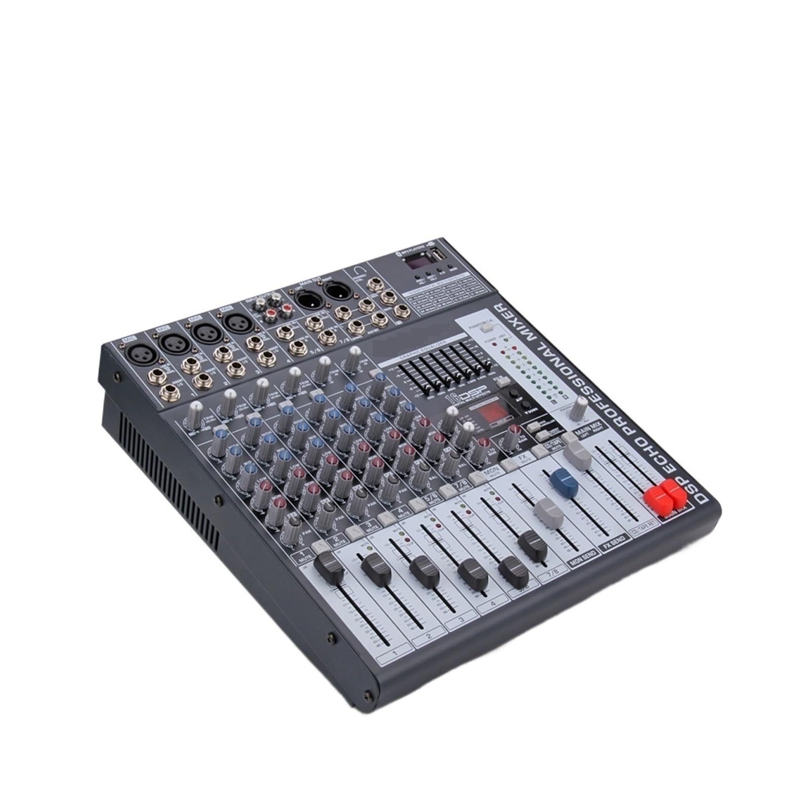 Mezclador de audio, Controlador DJ mezclador de 8 canales con placa sonido y 24 efectos DSP, entrada auxiliar USB XLR