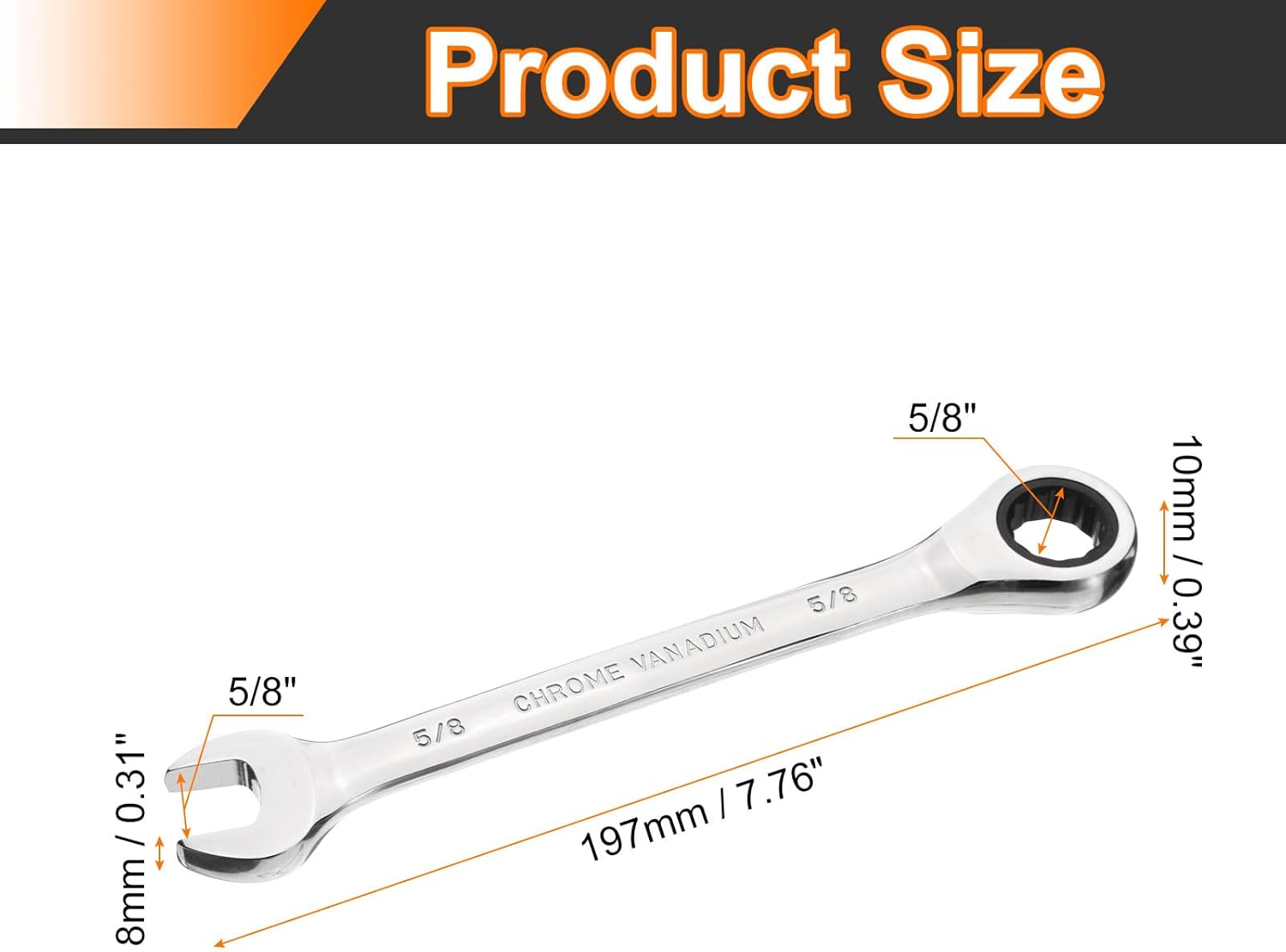 HARFINGTON 2pcs Ratcheting Wrench 5/8 Inch Box and Open End 45# Carbon Steel Chromium Plated 12-Point 72-Teeth Combination Wrench for Home Auto Repair Machine Maintenance