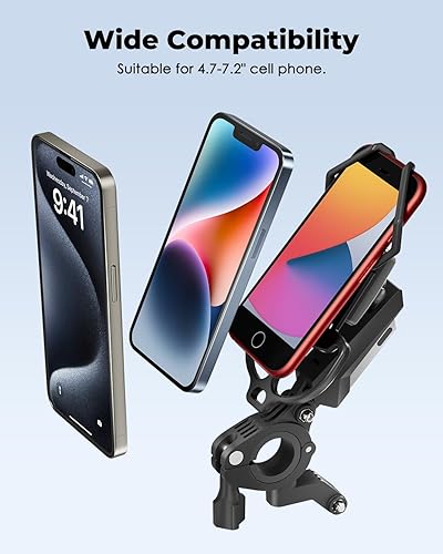Miniatura 5 de Viozon Soporte de teléfono para bicicleta, soporte de teléfono para motocicleta, compatible con teléfonos de 4.7 a 7.2 pulgadas, bloqueo rápido,