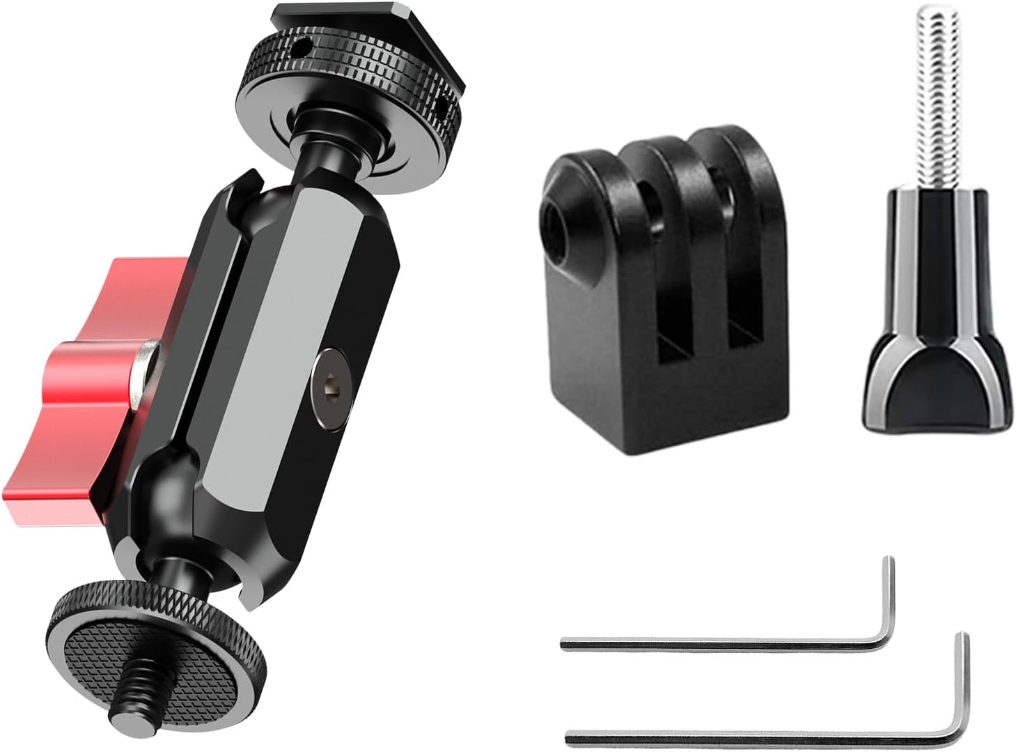 Cold Shoe Monitor Mount with 1/4" Screw, Rotatable Dual Ballhead Arm for LED Monitor Microphone, Compatible with DJI Osmo Action 6/5 Pro/4/3, Osmo 360, Insta 360 X5/X4, GoPro Hero 13/12/11,Pocket 3
