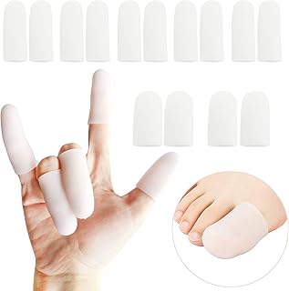 14 PCS Finger Covers Protection for Finger Tips, Gel Finger Cots White Finger Protectors Great for Trigger Finger, Hand Eczema, Finger Cracking, Finger Arthritis (Paper Bag 10 Small +4 Medium)