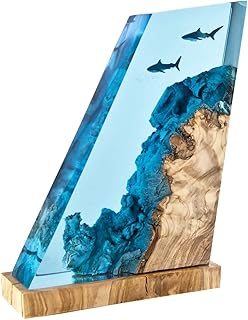Shark Epoxy Resin Wood Lamp, Ocean Theme Diorama,Ocean Lamp, Ocean Theme Diorama, Ocean Lamp, Unique color changing resin wood lamp, Home Decor modern (9x12 inch)