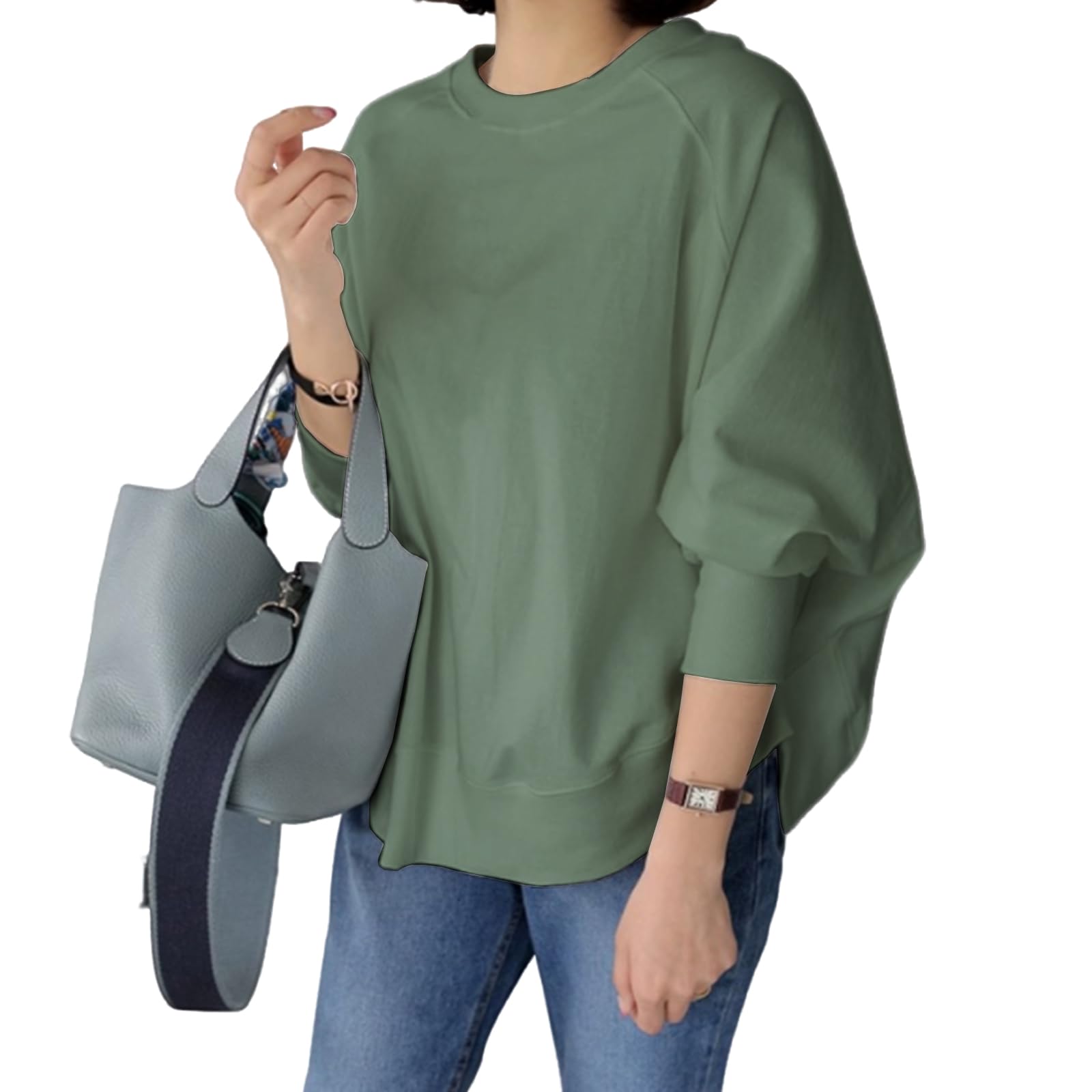 [7-livehouse] トレーナー レディース スウェット パーカー カットソー レディース 長袖 トップス 春 秋 冬 プルオーバー ゆったり 大きいサイズ ドルマン袖 体型カバー おしゃれ 無地 韓国 長袖tシャツ カジュアル 通勤