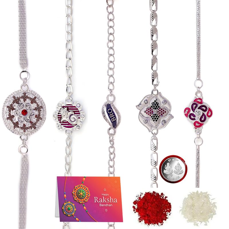 MEGHARSH Unisex Adult (Pack Of 5 Rakshabandhan Rakhi Set Of 5 Rakhi For Brother With Roli Chawal Rakhi For Rakshabandhan - 5 Rakhi+ Roli+ Chawal+Rakhi Greeting Card (B0CCB76BH4) Amazon Price History, Amazon Price Tracker