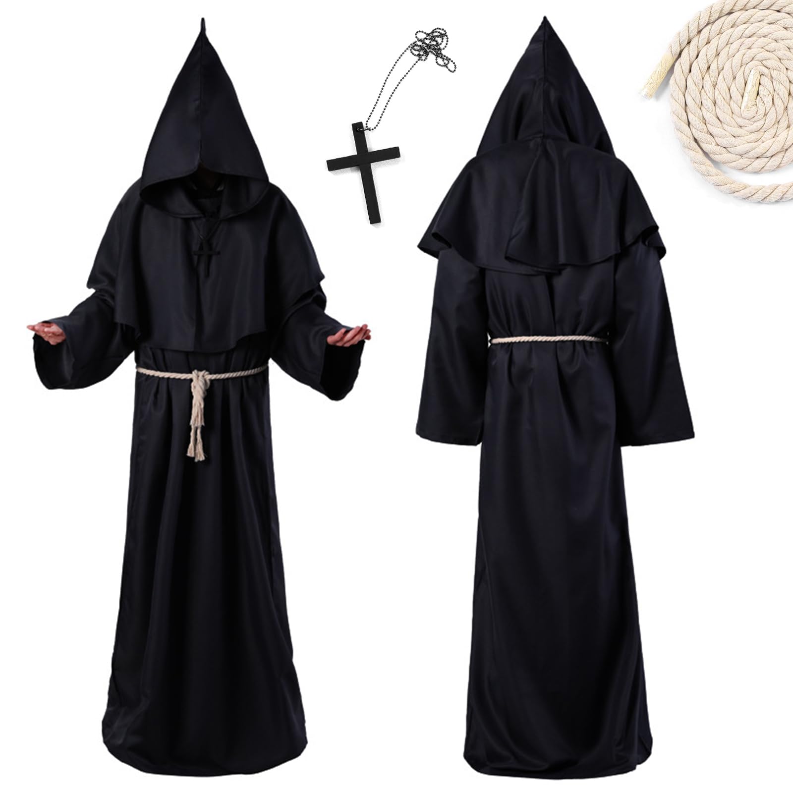 Disfraz de Monje, Monje Traje con Capucha, Disfraz de Monje Medieval, Disfraz de Monje Medieval Sacerdote, Disfraz de monje del renacimiento con capucha, para Halloween Carnaval Cosplay