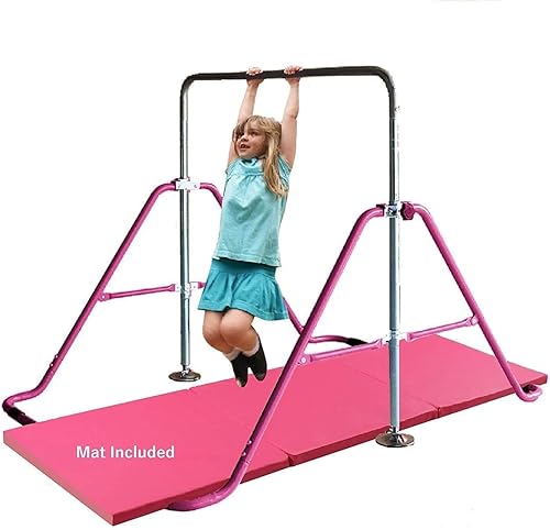 Kip - Barra de gimnasia horizontal para niños + alfombrilla triple plegable de 2 x 6 pulgadas, altura ajustable, expandible, barra de mono, torre de