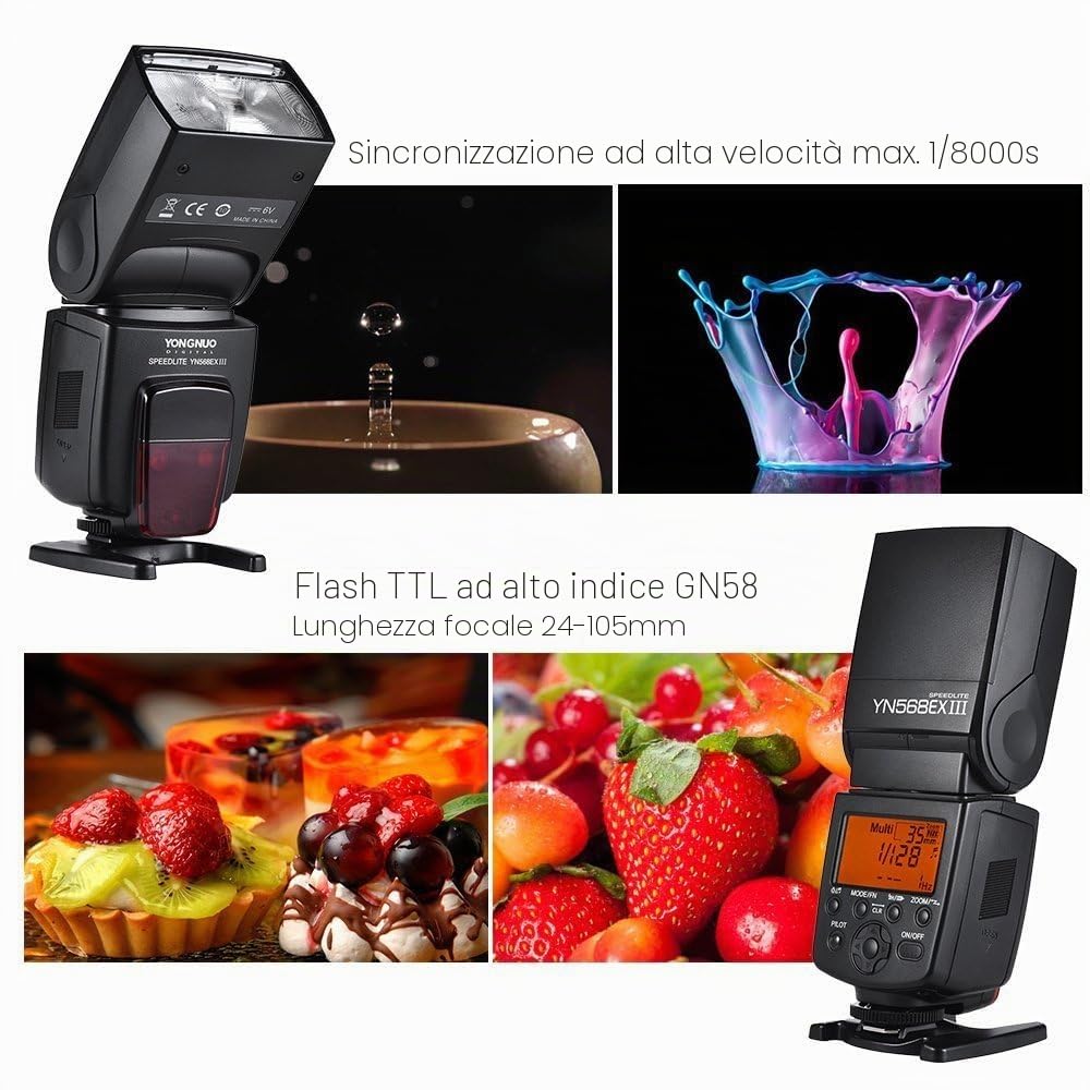 Yongnuo YN568EX III Wireless Master e Slave TTL Flash Speedlite con sincronizzazione ad alta velocità Compatibile con fotocamera Canon DSLR