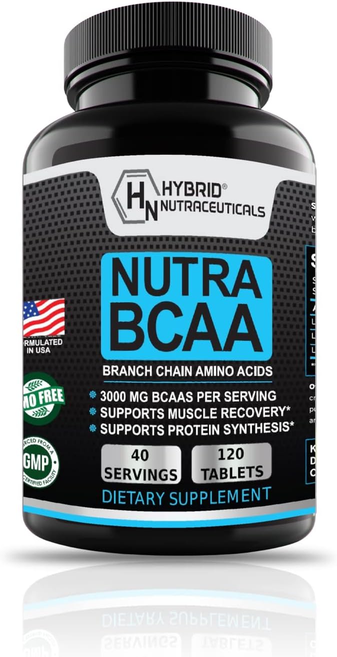 Hybrid NutraceuticalsNutra BCAA 3000mg Branched Chain Amino Acids Supplements - Sugar Free Pre Workout, Non-GMO, Vegan: 120 Tablets