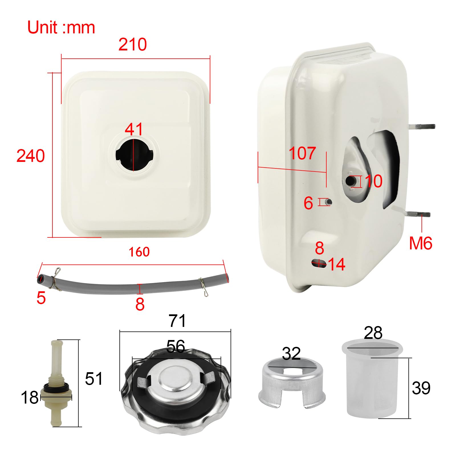 Wai Danie 17510-ZE1-030ZA Serbatoio del carburante Compatibile con Honda GX140 GX160 GX200 5,5 HP 6,5 HP Motore Pompa Acqua Idropulitrice con Petcock Tappo Gas Filtro