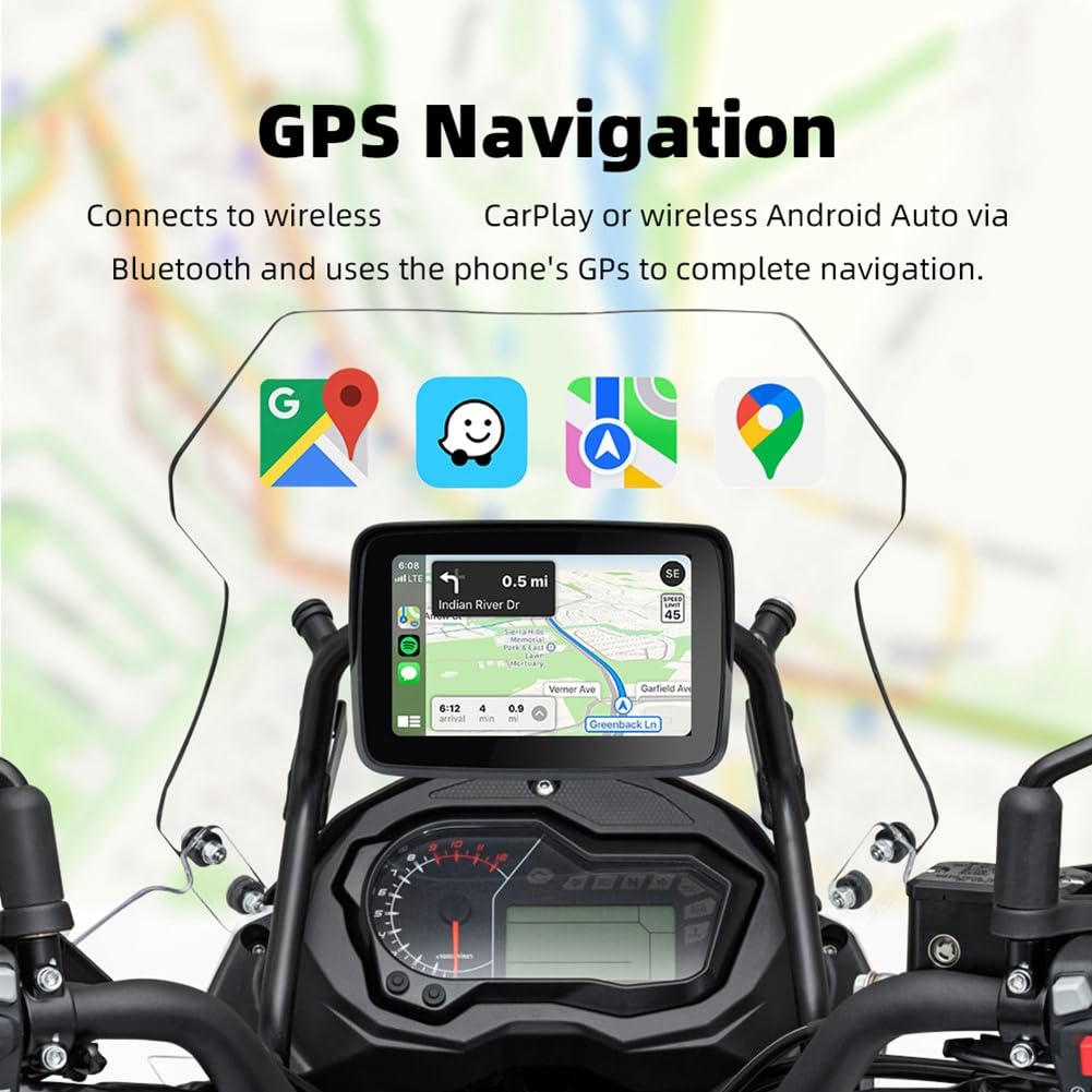 LIVASH Display Impermeabile 5 Pollici Motocicletta GPS Navigazione Wireless Android Carplay Auto