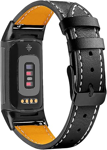 Correas de cuero compatibles con Fitbit Charge 6Charge 5, correas de cuero genuino de repuesto para mujeres y hombres