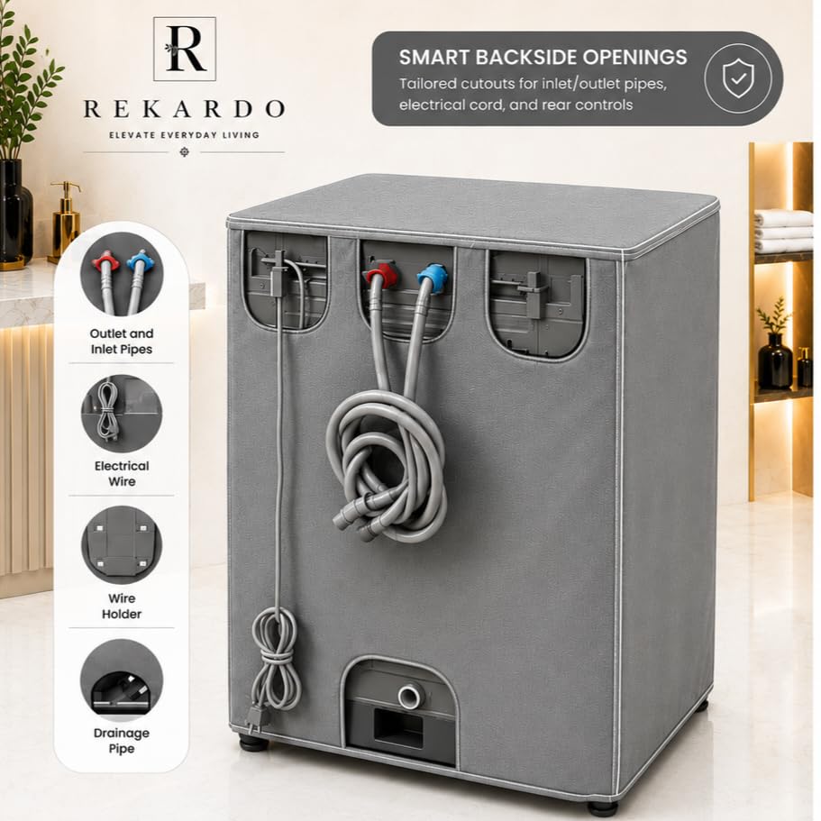 Image of REKARDO Polyvinyl Chloride (PVC) Waterproof Semi Automatic Washing Machine Cover for (LG - Life Good) 8.5kg, 9kg, 9.5kg Model (Grey) | Dust Protection | Scratch Resistant | Durable PVC | Moisture Shield | Easy Clean | Reusable | Snug Fit