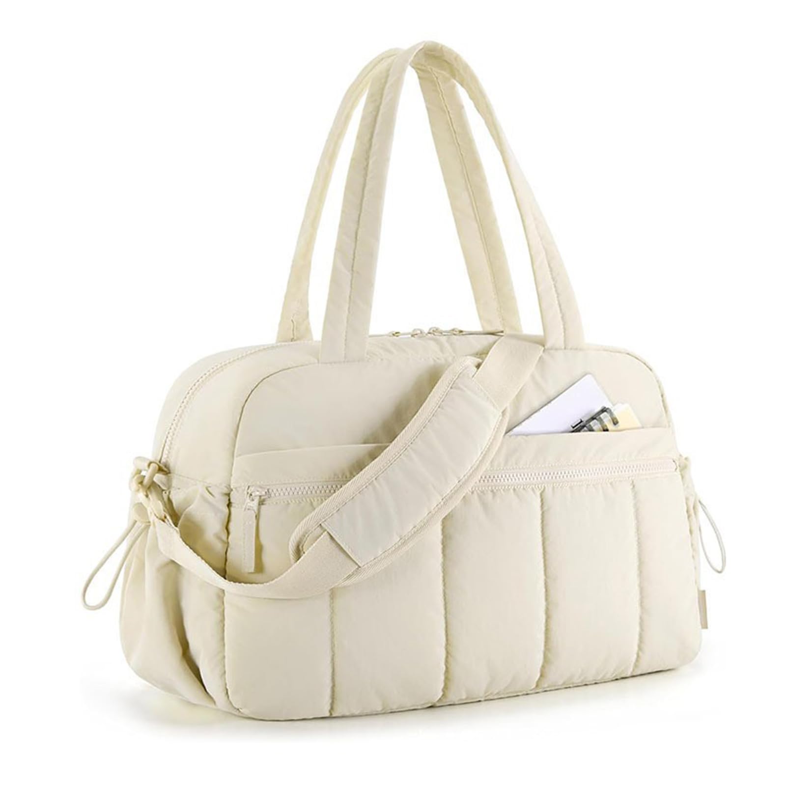 Borsone da viaggio da donna con design multi tasche, grande capacità, borsa a tracolla adatta per varie occasioni, Beige, Bellezza di massa