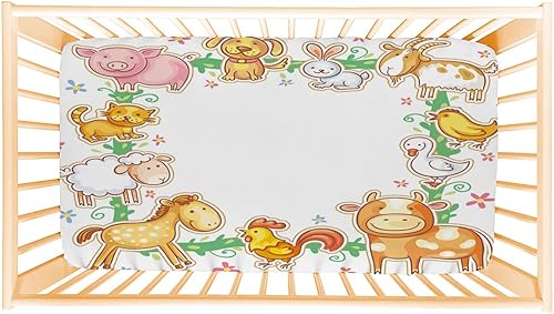 Miniatura 9 de Sábana bajera suave para cuna, elástica y transpirable para niños y niñas, paisaje de verano con animales de granja y granero, 28 x 52 x 8 pulgadas,