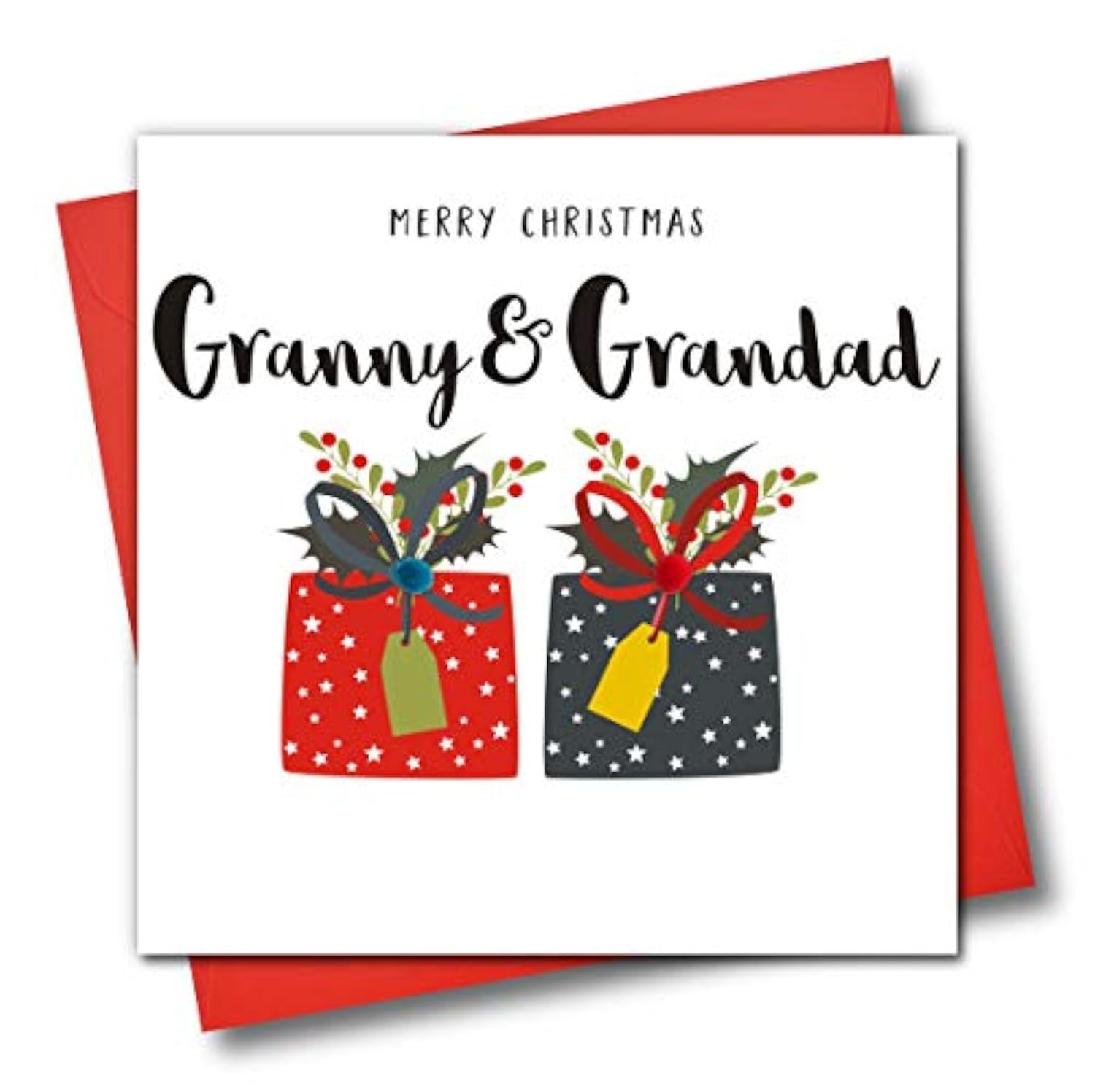Embellished Christmas Greeting Card, Merry Christmas Granny & Grandad, Presents