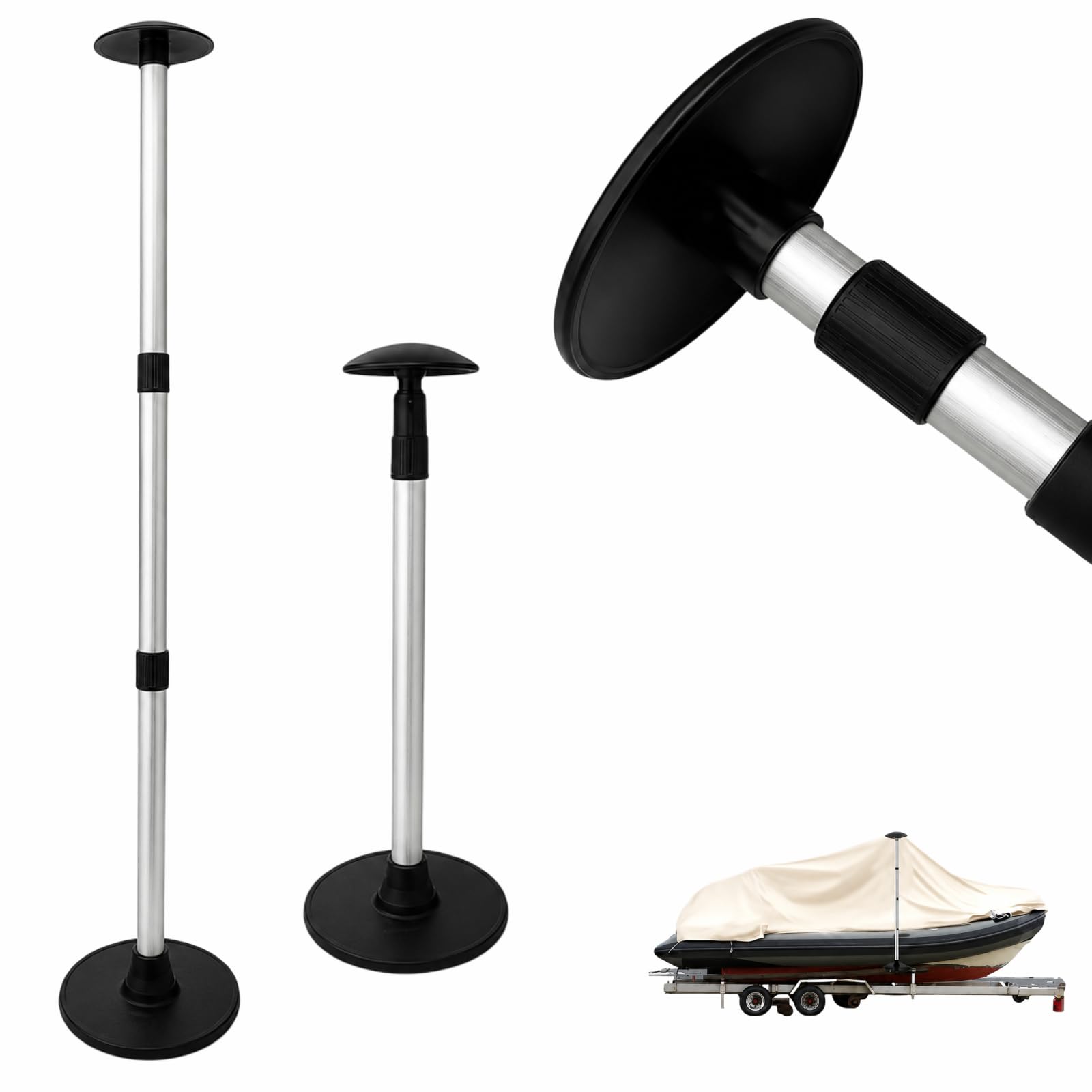Sistema di supporto del palo della copertura della barca - accessori del palo in alluminio telescopico con altezza regolabile a 3 fasi di 23 "~ 57" per pontone basso barchetta da pesca Bimini Tops