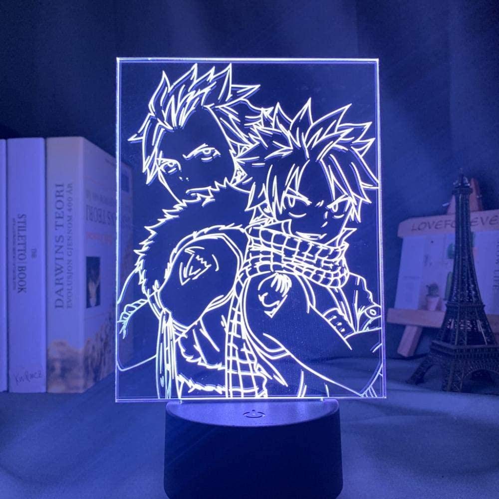 althiqahkey3D Illusion Lamp LED Night Light Anime Fairy Tail Natsu Dragneel and Erza Scarlet Hug Touch Sensor for Kid s Room Decor Table Lamp