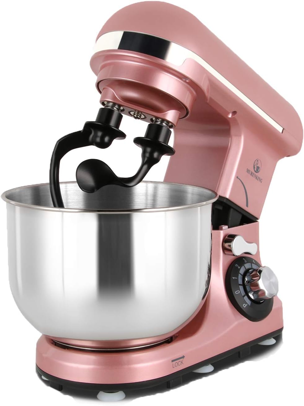 Exclusive Discount 60% Price Stand Mixer Double Hooks, MURENKING 4.3-Qt 300W Tilt-Head 6 Speed Electric Food Mixer Kitchen MK18C, Stainless Steel Bowl, 2 Dough Hooks, Beater, Wire Whip and Splash Guard(Rose Smoky)