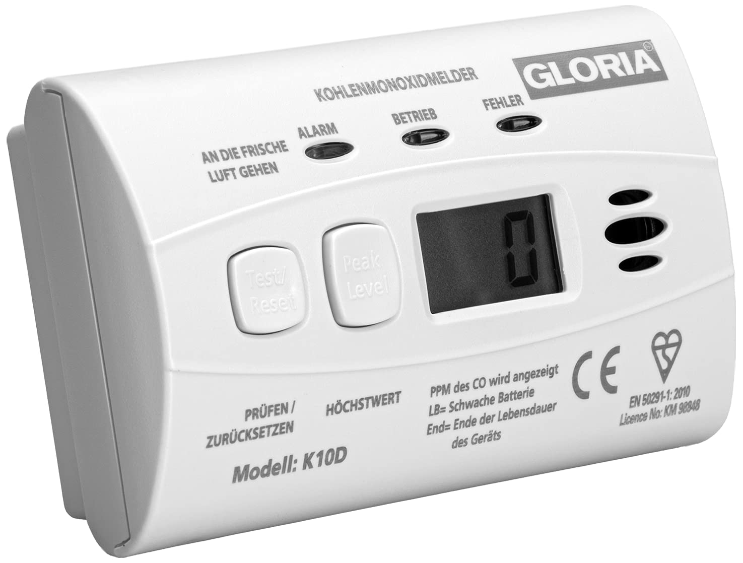 Gloria K10D Kohlenmonoxidmelder CO Melder mit Display u. 10-Jahres Batterie