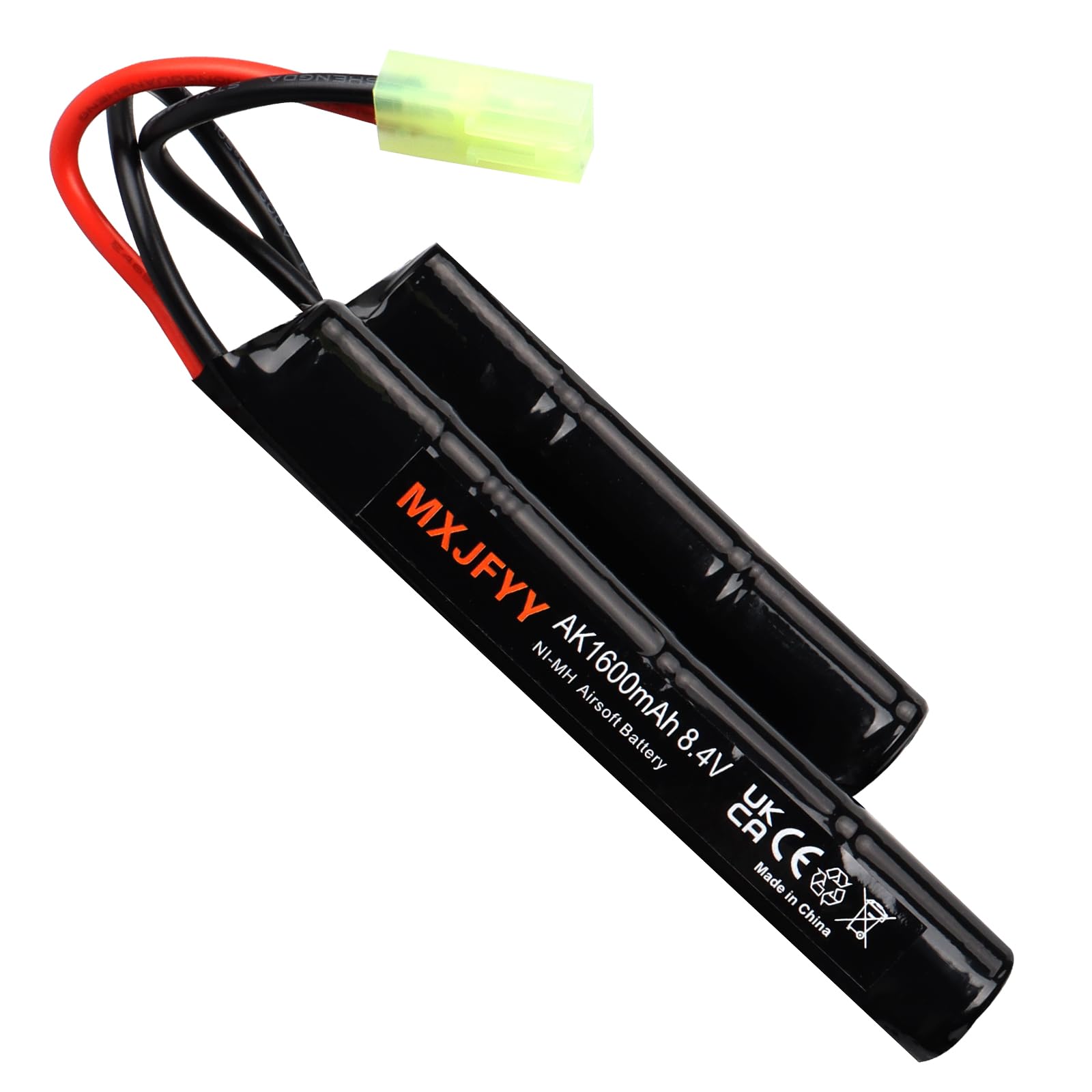 Lot de 2 Batteries Rechargeables Airsoft 8,4 V 1 600 mAh, NiMH Nunchuck compatibles avec Airsoft M4, G36, Pistolet Airsoft, Carabine à air comprimé ICS CA TM SRC JG G36 G