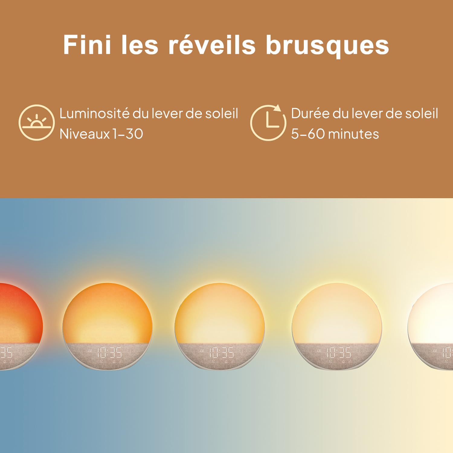 Réveil Simulateur d'Aube avec Bluetooth: Lumière Douce pour Un Réveil Naturel - 25 Sons de Bruit Blanc avec minuterie - Veilleuse RGB pour Adultes et Enfants Chambre à Coucher