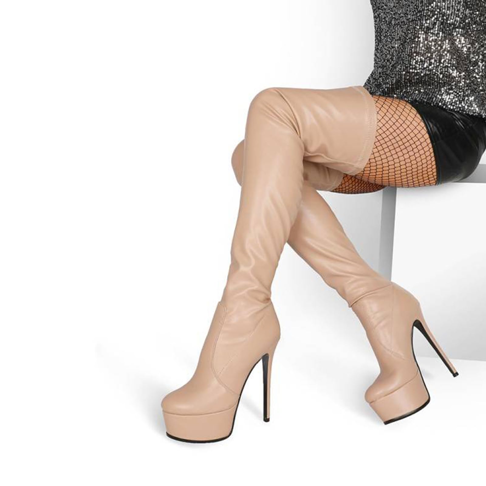 Cuissarde Plateforme Moulante Noire Mat Talon Aiguille Grande Taille Du 36 Au 46