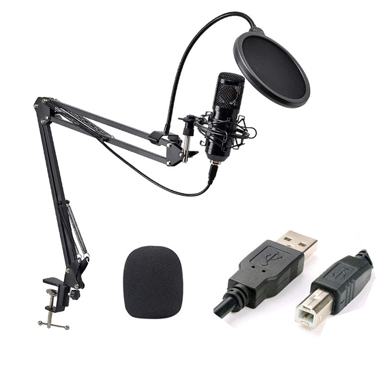 Kit microfono USB, set di microfoni da registrazione in metallo con supporto a braccio regolabile, microfono a condensatore per computer per registrazioni in studio di voci, doppiaggi e trasmissioni