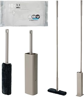 【Amazon限定 架子和地板清洁套装】±0 正负零 激落君 手持拖把+地板用拖把 加厚湿巾20张 棕色灰