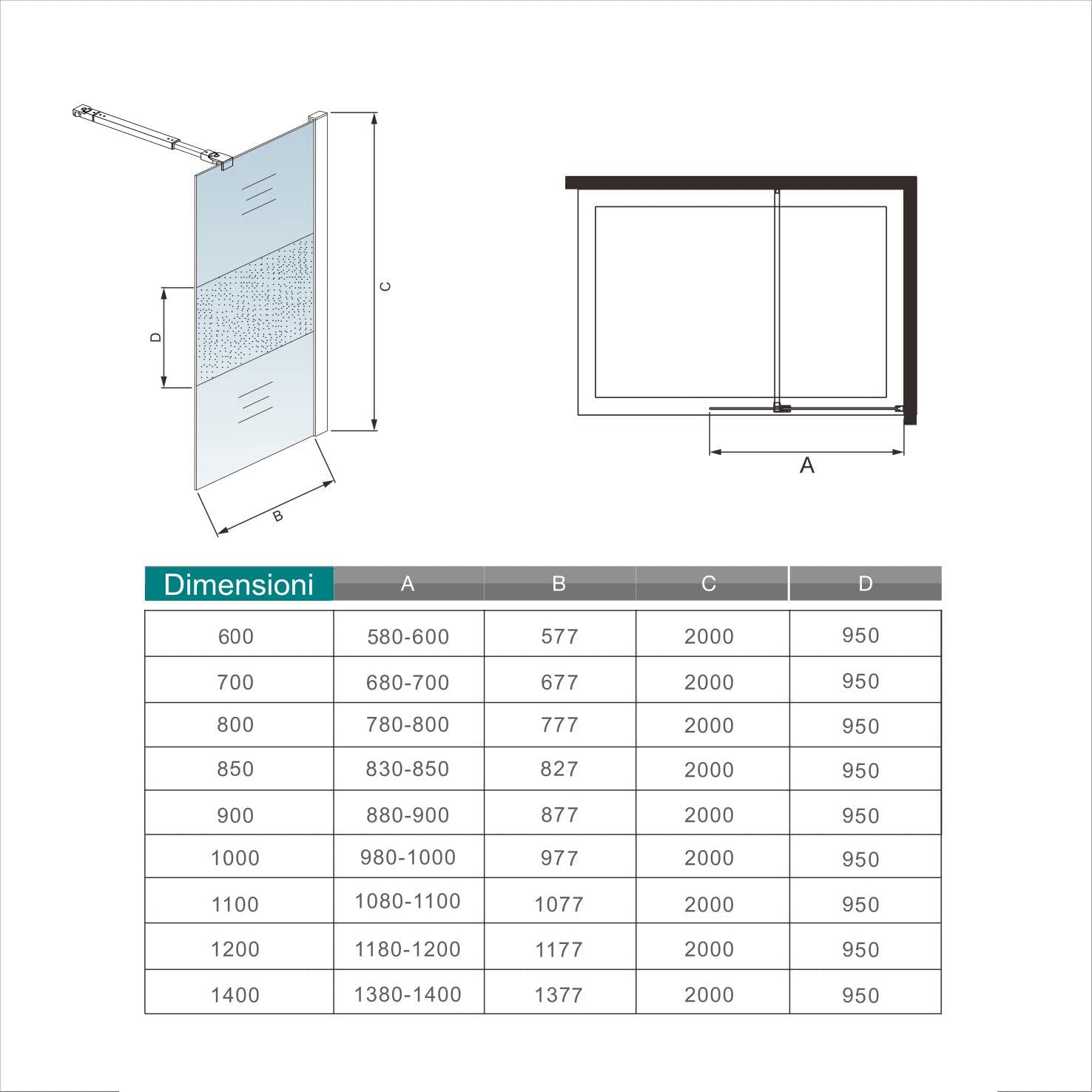 Walk In Parete Per Doccia 120x200 cm Vetro Temperato Anti-frantumi Anticalcare 8mm Striscia Satinata/Opaca Barra Stabilizzatrice da 73-120 cm Telaio Nero Opaco