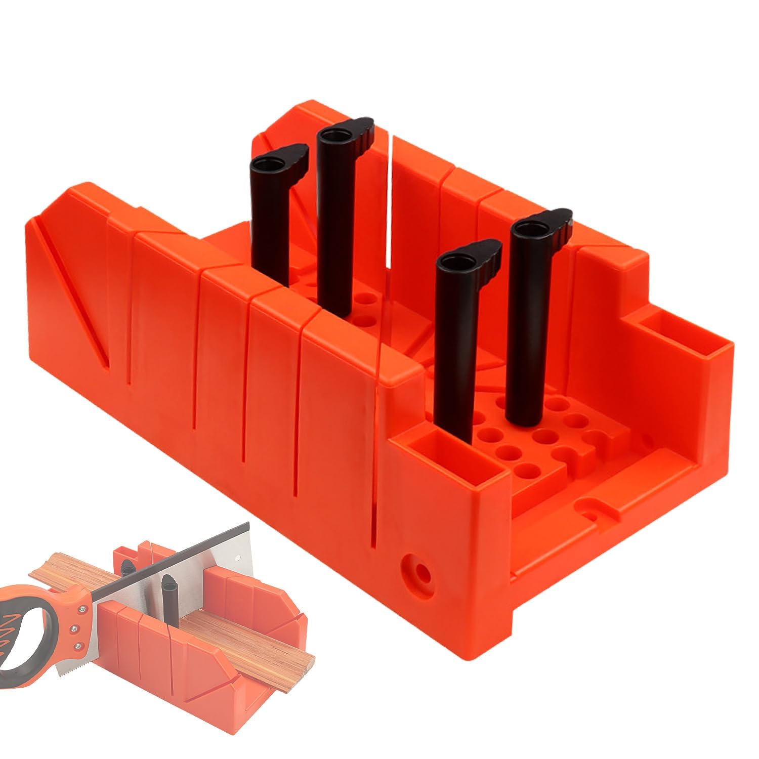 Caja de Ingletes, Fondo de Plástico Engrosado, Robusto y Resistente al Desgaste, con Guía de Sierra de 90°/45°/22,5°, Claramente Marcada con Grados, Adecuada para Cortadores de Carpintería (Naranja)