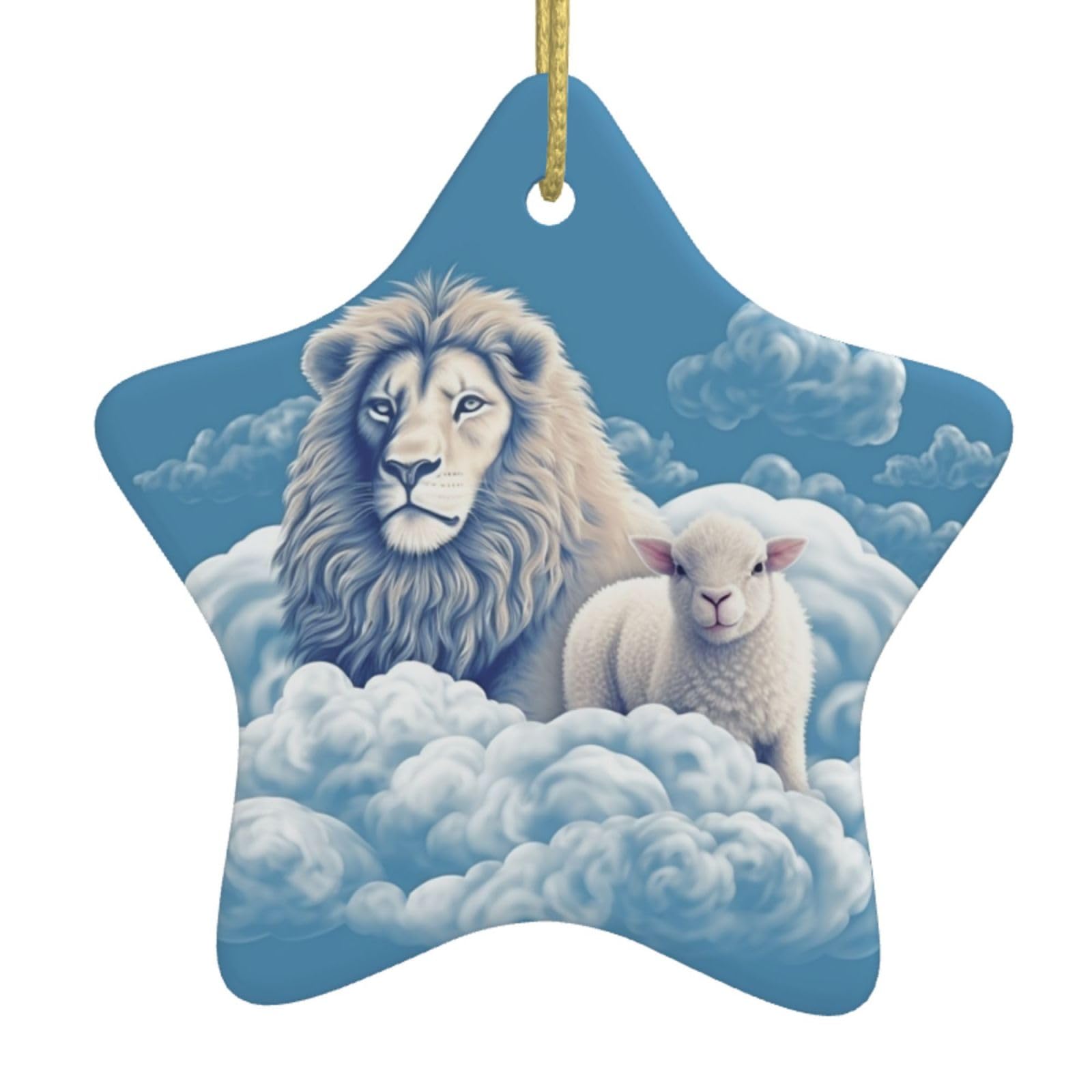 Fodpand Women's White Lamb With A Lion On The Clouds Christmas Ornaments 2025, Gift Exchange For Men, Collectible Ceramic Ornament Star Hanging Ornaments For Christmas Tree Decoration