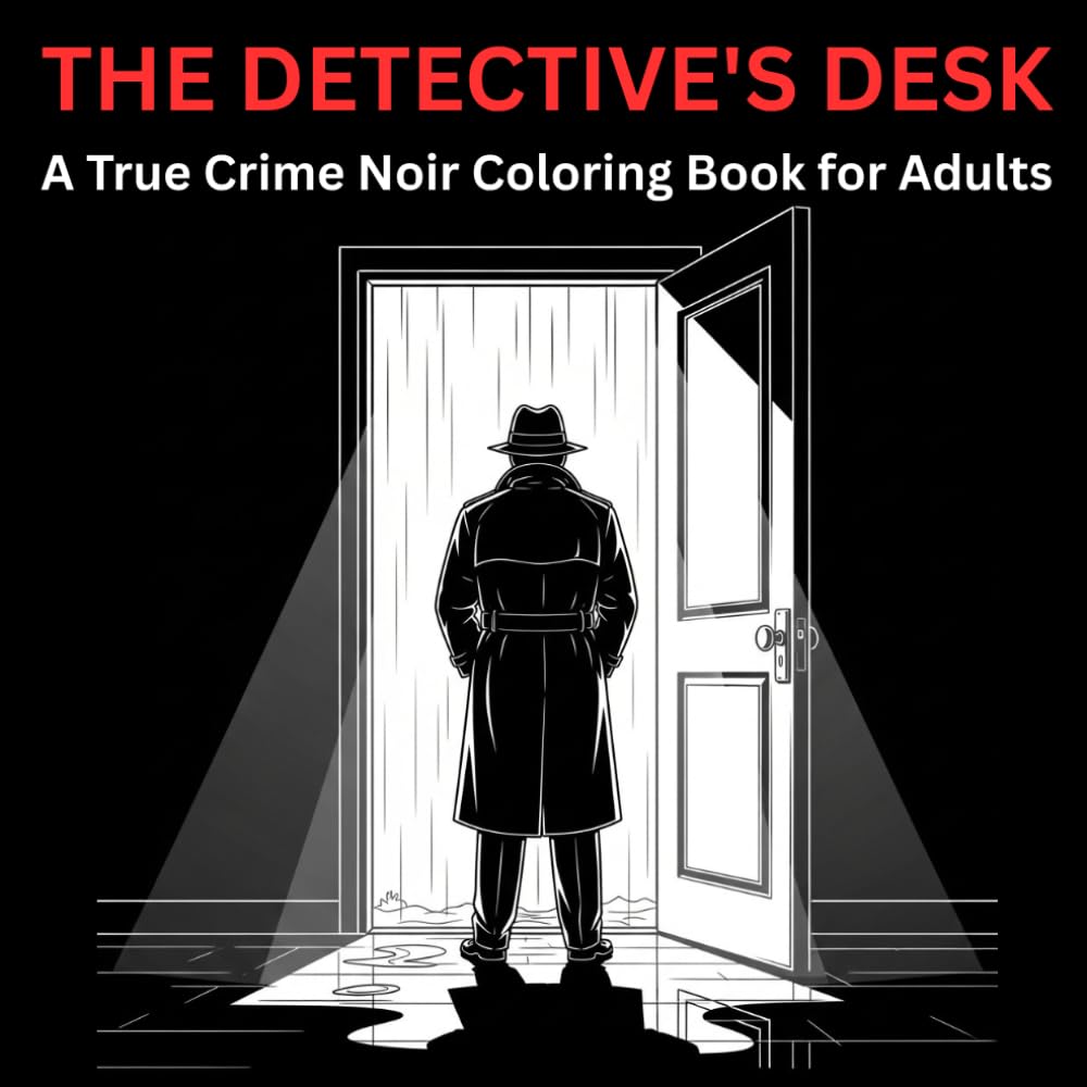 True Crime Coloring Book for Adults: The Detective's Desk: 50 Noir Mystery Designs, Vintage Crime Scene Aesthetics, Cold Case Files & Dark Detective Art for Relaxation