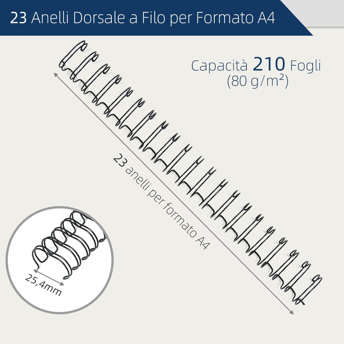 RAYSON 23 Anelli Spirale Metallica per Rilegatura, 210 Fogli, A4, Confezione da 50 Pezzi
