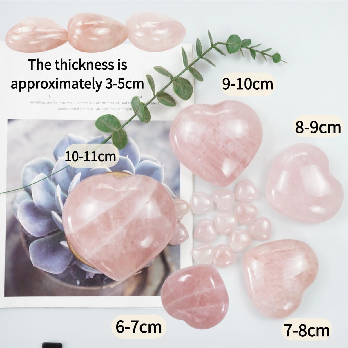 Rose Quartz Heart Stone 3.9–4.3" Polished Natural Reiki Crystal Gift for Women Mom Mother's Day Birthday Meditation Heart Shaped Decorative Stone