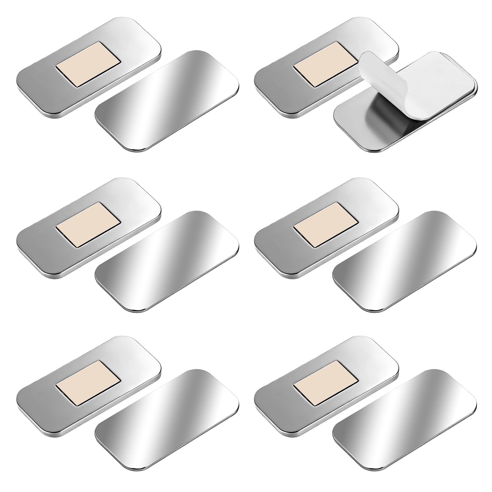 KFHENSOMR Stainless Steel Door Catch 6 Pack Ultra Thin Cabinet Door Magnets Self Adhesive Strips Cupboard Catches for Wardrobe Kitchen Closet