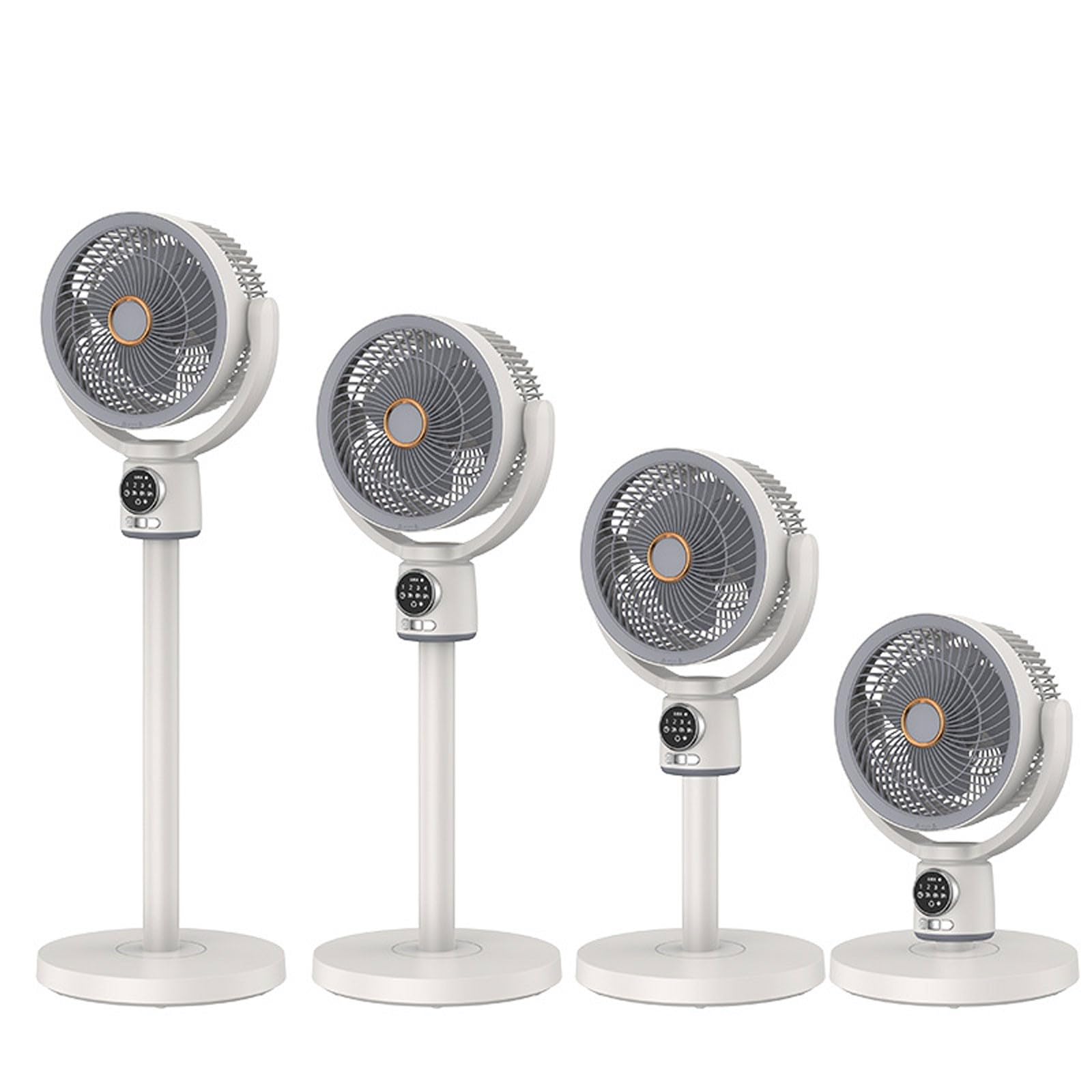 Ventilatore a Piantana Ricaricabile USB-C con Telecomando, 5 Velocità e 4 Altezze Regolabili, Timer, Luce LED Notturna, Circolatore d'Aria 8D Oscillante, Per Camera Da Lettos, Casa, Ufficio, Cucina