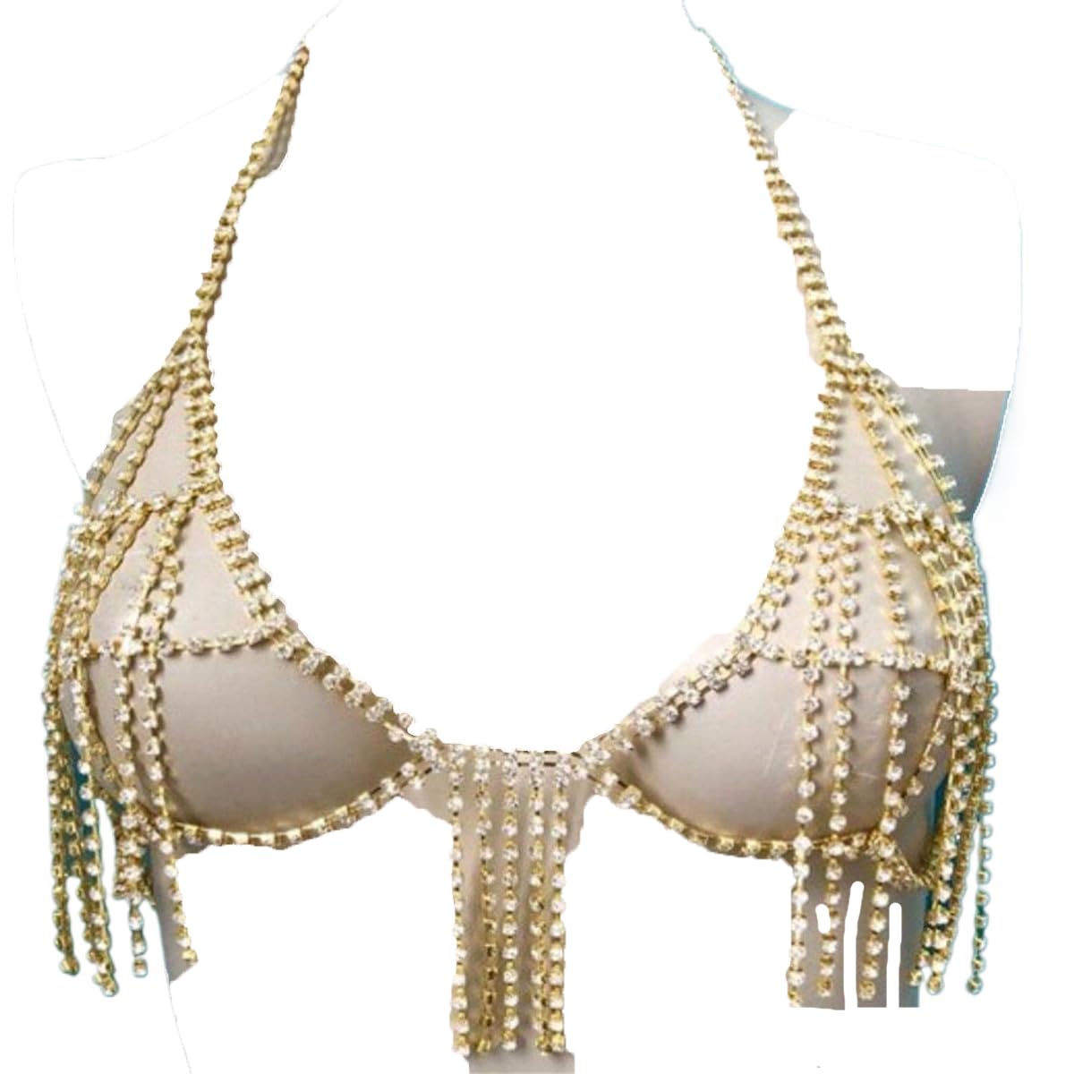 Sexy Diamond Chest Chain Bra Panties Sparkly Rhinestone Body Chain Crystal Bikini Chest Jewelry Lingerie Woman Nightclub Clothing (Silver)