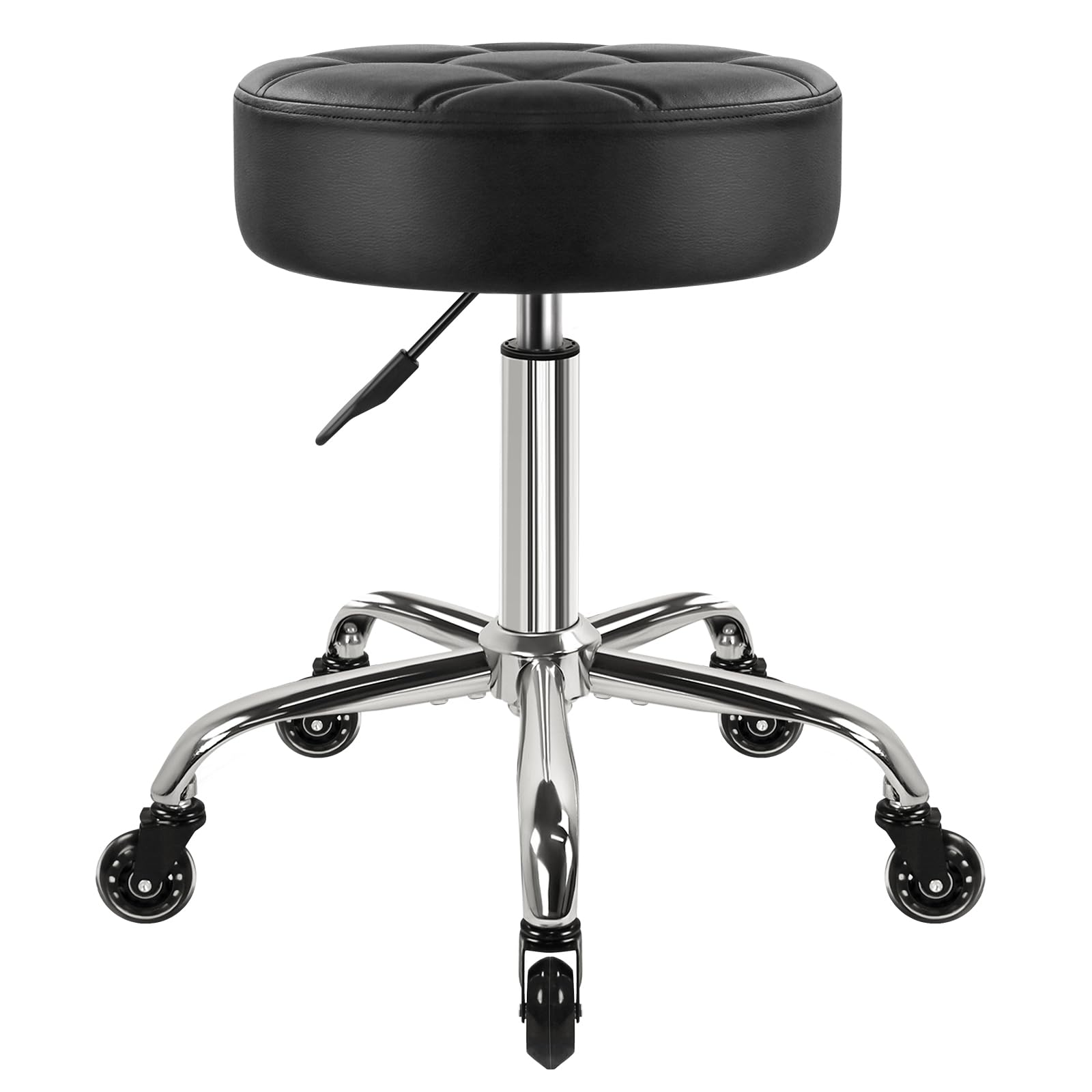 WKWKER 11cm Thicker Office On Wheels Swivel Adjustable Stool PU Leather Seat Chair For Kitchen Stool Salon Office Massage Black
